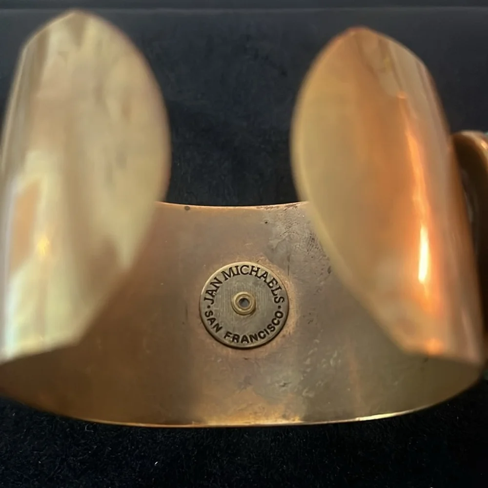 Vintage Jan Michaels Turquoise Coin Cuff Bracelet Bronze Patina Floral Retired - Picture 5 of 5